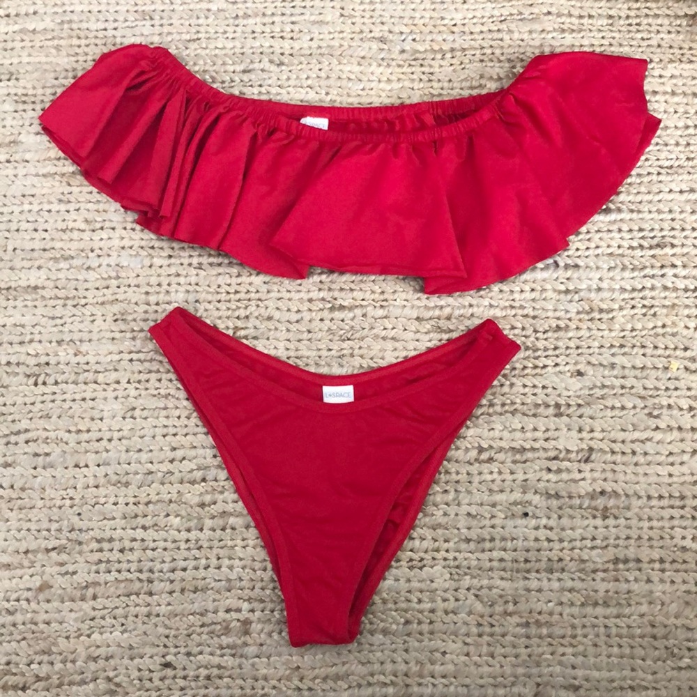 L*space off the shoulder red bikini